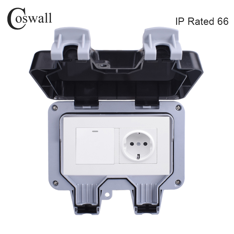 Outdoor Lighting With Outlet - Coswall IP66 Weatherproof Waterproof Outdoor Wall