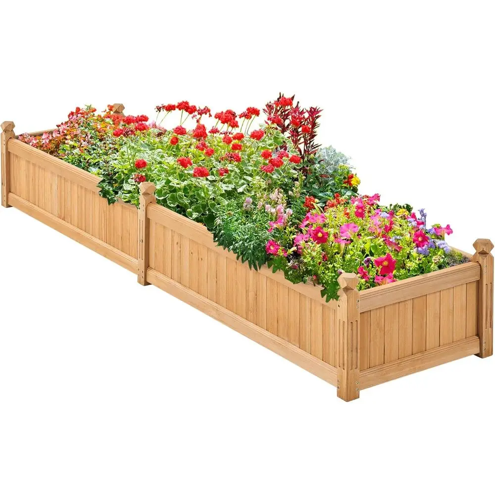 Outdoor Lighting Box - Light Brown Wooden Raised Garden Bed